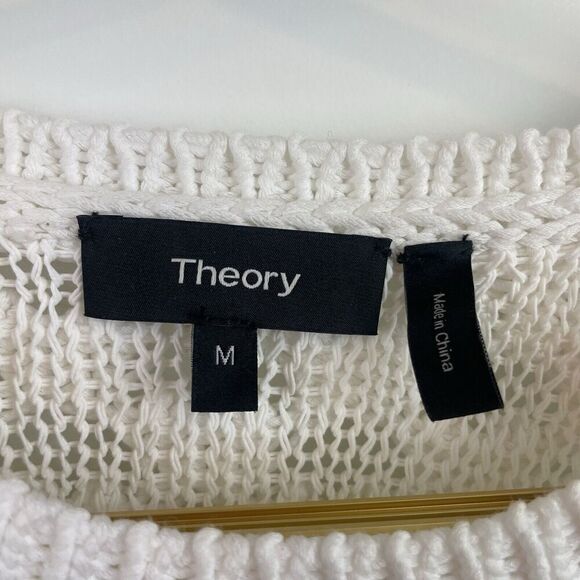 Theory White Open Knit Pullover Sweater Cotton Size M - Picture 3 of 8